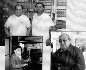 Arriba, José Ramón y Antonio Javier en su panadería. Abajo, el fundador de la panadería, Antonio Martínez Tamayo. Y junto a él, su hijo, Antonio Martínez Morillas.